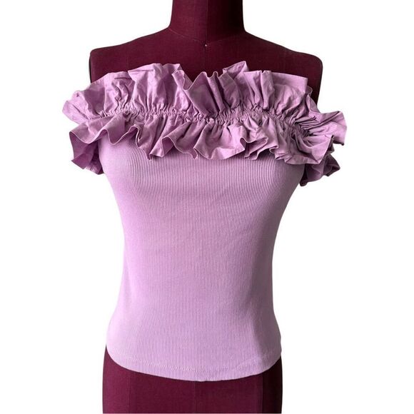 Anthropologie Maeve Poplin Ruffle Top strapless size S Lavender Purple - Picture 3 of 9